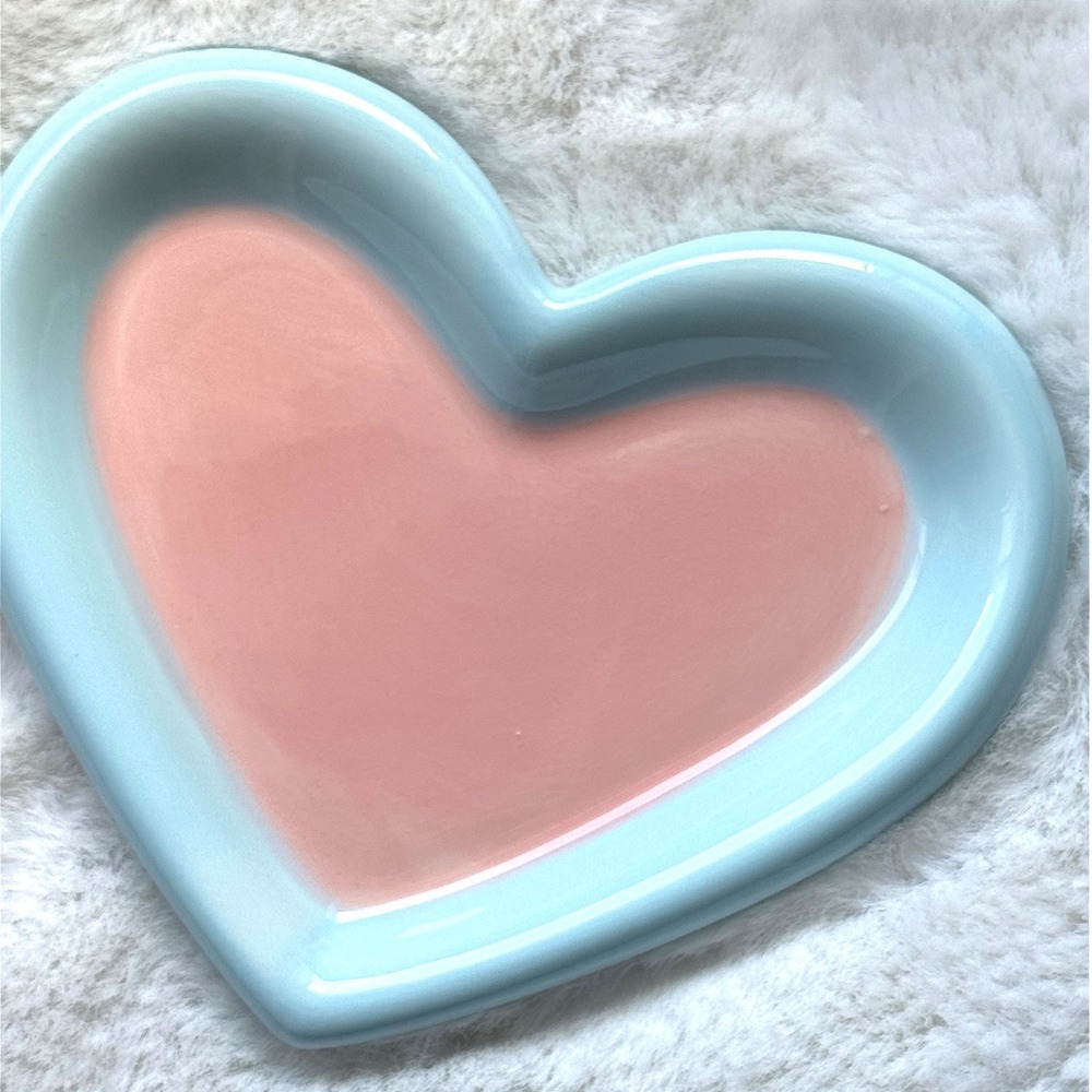 New Heart Shaped‎ Ceramic Cat Plate Pink Blue Whisker Fatigue Friendly Dish - Picture 4 of 7